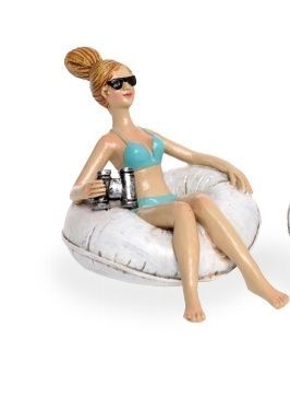 Strandlady Figur mit Schwimmring, Blau/Weiß, Polyresin, 10 x 6,5 x 7 cm, Sonnenbrille, 2 Sortiert