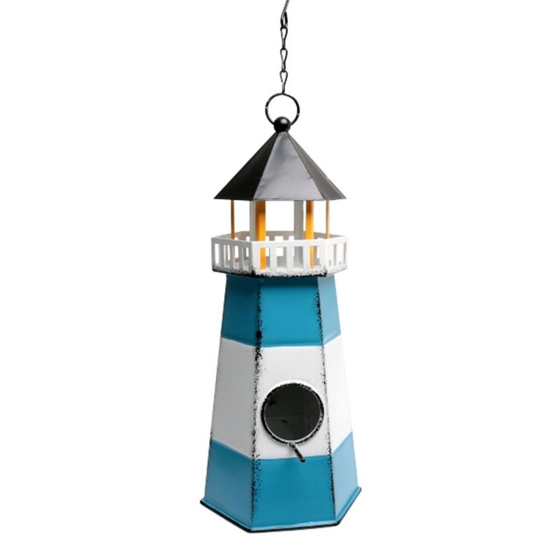 Leuchtturm Hänger, Blau/Weiß/Schwarz, Metall, Maritime Dekoration, 15 cm Durchmesser x 34 cm Höhe Leuchtturm Hänger, Blau/Weiß/Schwarz, Metall, Maritime Dekoration, 15 cm Durchmesser x 34 cm Höhe