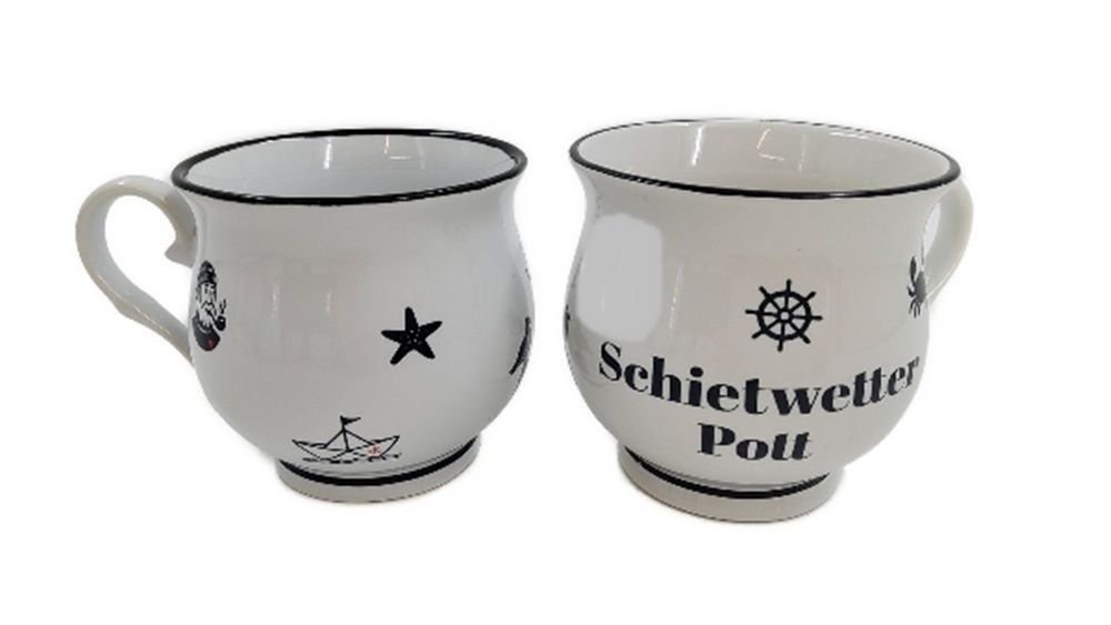 Kugelbecher Schietwetter Pott, Porzellan, Weiß mit Maritimen Motiven, 9x9cm Kugelbecher Schietwetter Pott, Porzellan, Weiß mit Maritimen Motiven, 9x9cm