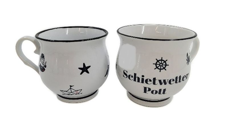Kugelbecher Schietwetter Pott, Porzellan, Weiß mit Maritimen Motiven, 9x9cm Kugelbecher Schietwetter Pott, Porzellan, Weiß mit Maritimen Motiven, 9x9cm