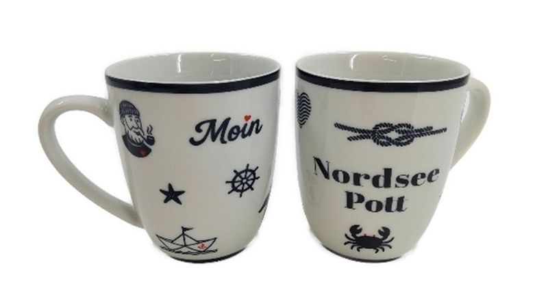 Heimartliebe Tulpenbecher Nordsee Moin Porzellan, Maritime Kaffeetasse mit Seemotiven, Weiß mit Blauem Rand, 10x8cm Heimartliebe Tulpenbecher Nordsee Moin Porzellan, Maritime Kaffeetasse mit Seemotiven, Weiß mit Blauem Rand, 10x8cm