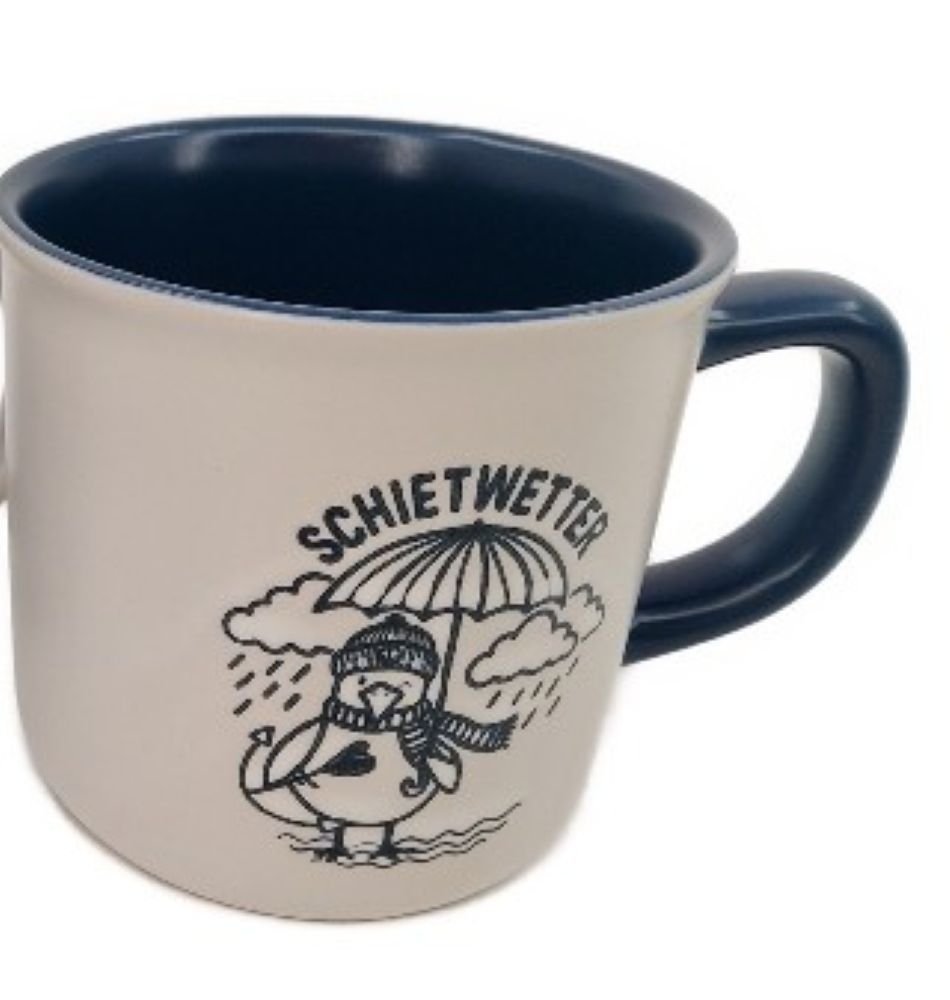 Heimartliebe Keramik Becher mit Möwe Schietwetter Motiv, Weiß, 340ml, 9x9cm Heimartliebe Keramik Becher mit Möwe Schietwetter Motiv, Weiß, 340ml, 9x9cm