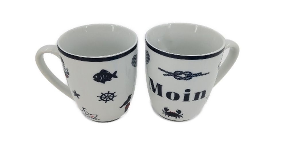 Heimartliebe Tulpenbecher Moin mit maritimen Motiven, Porzellan, Weiß mit schwarzem Rand, ca. 10x8cm Heimartliebe Tulpenbecher Moin mit maritimen Motiven, Porzellan, Weiß mit schwarzem Rand, ca. 10x8cm