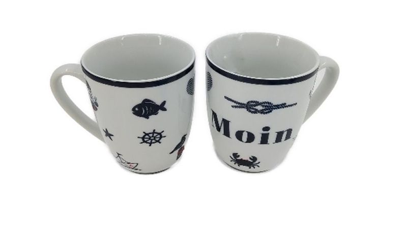 Heimartliebe Tulpenbecher Moin mit maritimen Motiven, Porzellan, Weiß mit schwarzem Rand, ca. 10x8cm Heimartliebe Tulpenbecher Moin mit maritimen Motiven, Porzellan, Weiß mit schwarzem Rand, ca. 10x8cm