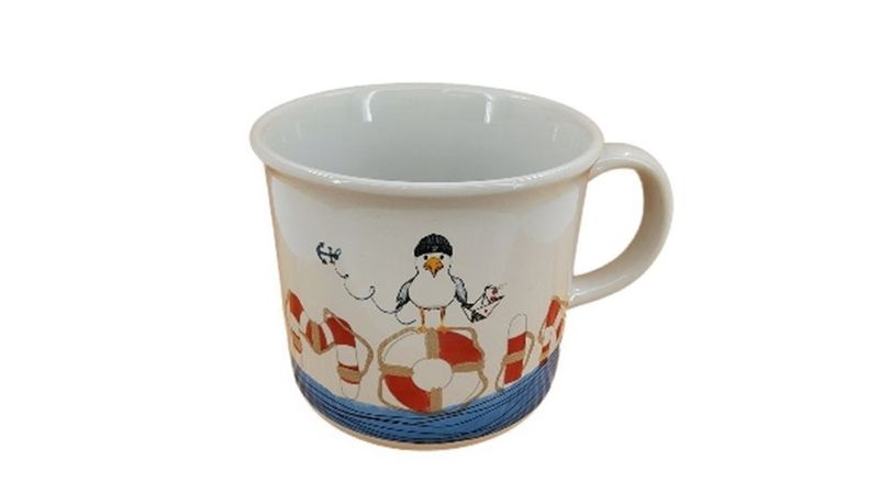 Heimartliebe Steingut Becher mit Möwe und Rettungsring Design, 450ml, Maritim Moin Motiv Heimartliebe Steingut Becher mit Möwe und Rettungsring Design, 450ml, Maritim Moin Motiv
