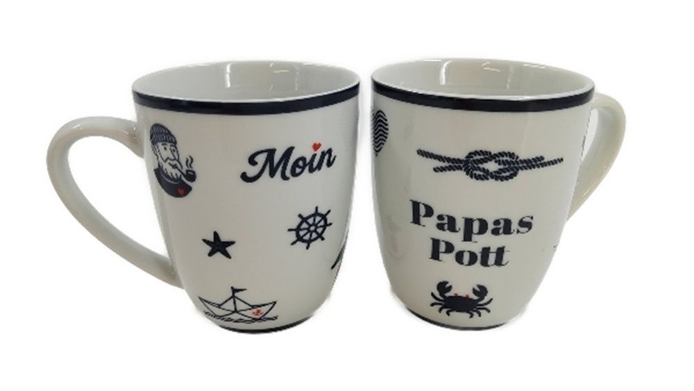 Heimartliebe Tulpenbecher Papas Pott, Porzellan, Weiß mit Maritimen Motiven, 10x8cm