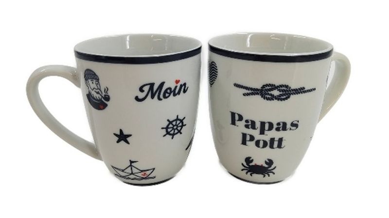 Heimartliebe Tulpenbecher Papas Pott, Porzellan, Weiß mit Maritimen Motiven, 10x8cm Heimartliebe Tulpenbecher Papas Pott, Porzellan, Weiß mit Maritimen Motiven, 10x8cm