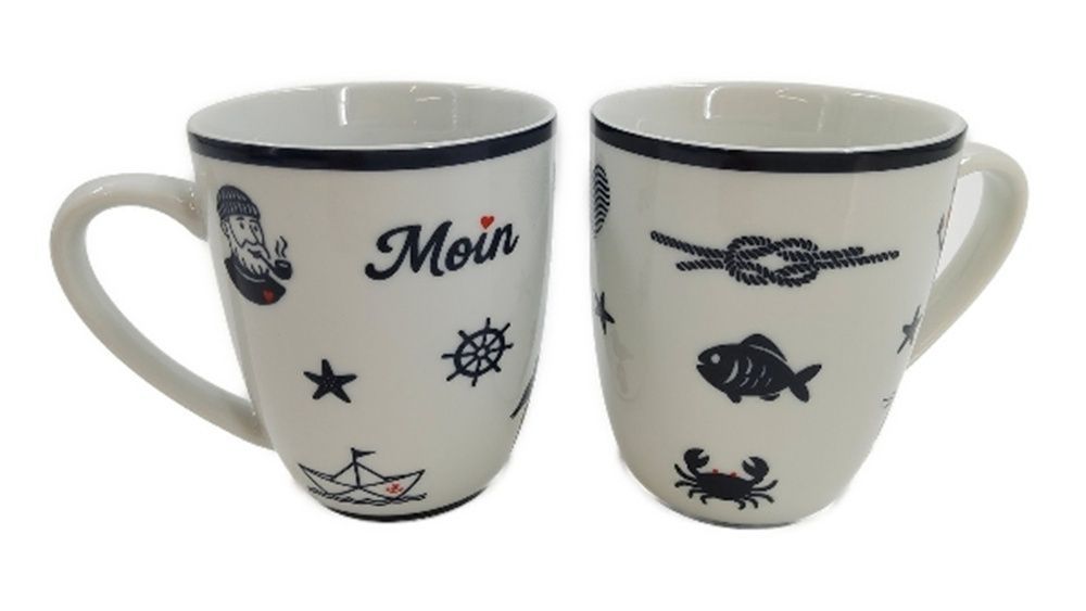 Heimartliebe Tulpenbecher Moin mit maritimen Motiven, Porzellan, Weiß mit schwarzem Rand, ca. 10x8cm Heimartliebe Tulpenbecher Moin mit maritimen Motiven, Porzellan, Weiß mit schwarzem Rand, ca. 10x8cm