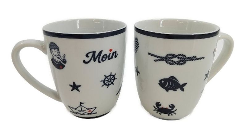Heimartliebe Tulpenbecher Moin mit maritimen Motiven, Porzellan, Weiß mit schwarzem Rand, ca. 10x8cm Heimartliebe Tulpenbecher Moin mit maritimen Motiven, Porzellan, Weiß mit schwarzem Rand, ca. 10x8cm