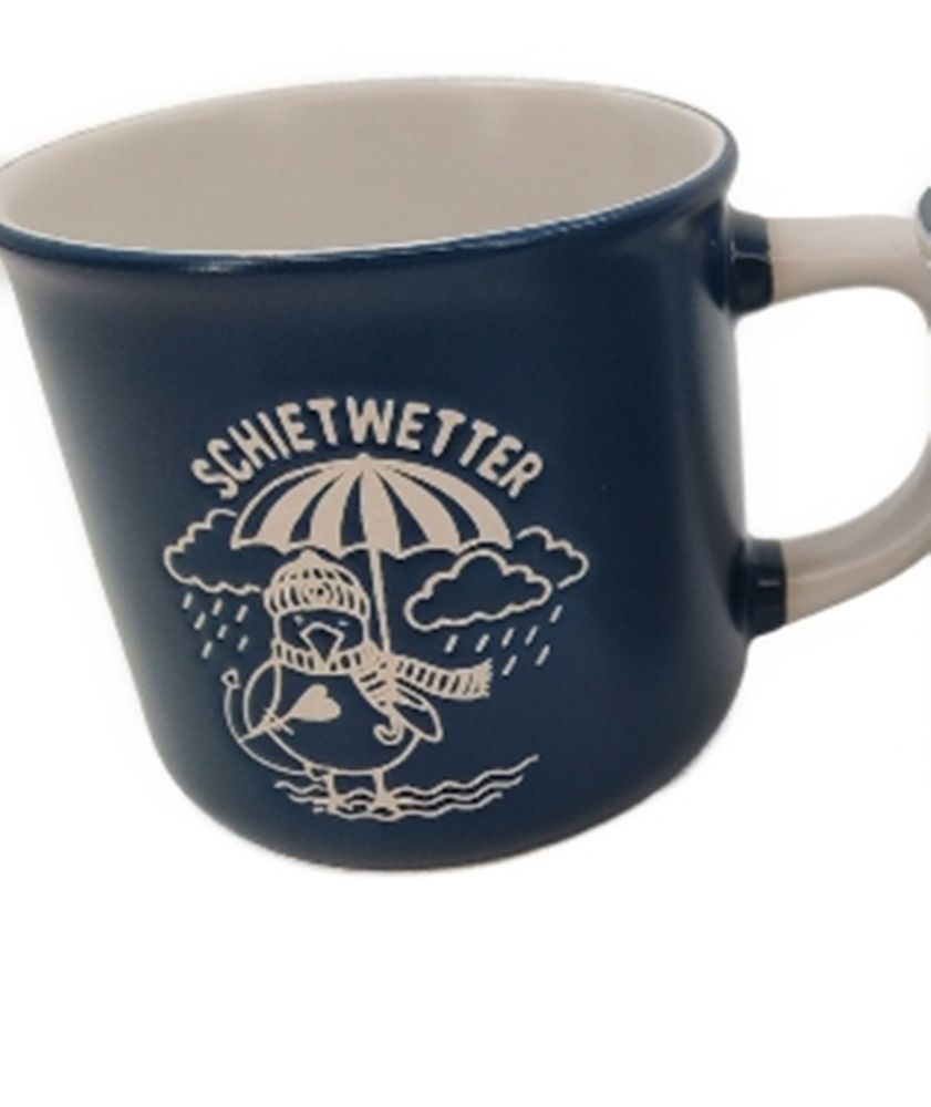 Heimartliebe Keramik Becher Blau mit Möwe Schietwetter Motiv, 340ml, 9x9cm Heimartliebe Keramik Becher Blau mit Möwe Schietwetter Motiv, 340ml, 9x9cm