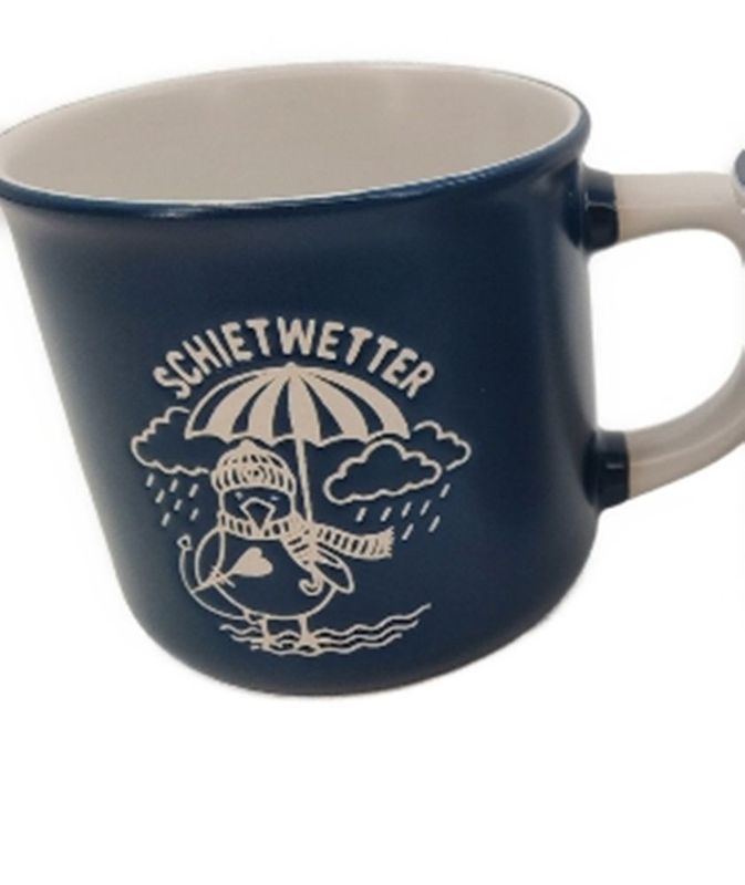 Heimartliebe Keramik Becher Blau mit Möwe Schietwetter Motiv, 340ml, 9x9cm Heimartliebe Keramik Becher Blau mit Möwe Schietwetter Motiv, 340ml, 9x9cm