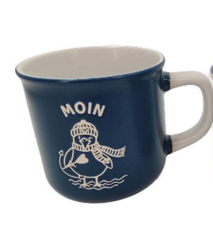 Heimartliebe Keramik Becher Blau mit Möwe Moin Motiv, 340ml, 9x9cm Heimartliebe Keramik Becher Blau mit Möwe Moin Motiv, 340ml, 9x9cm