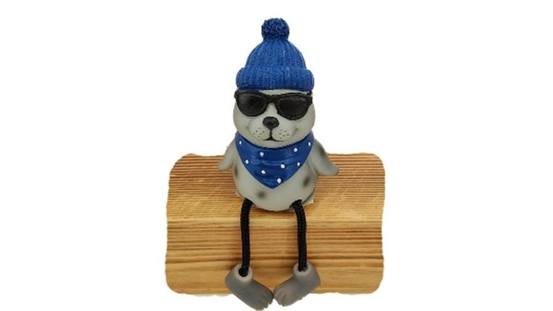Kantenhocker Seehund mit Sonnenbrille, Polyresin Figur, Blau, ca. 5x3x8 cm, Niedliche Tier-Dekofigur Kantenhocker Seehund mit Sonnenbrille, Polyresin Figur, Blau, ca. 5x3x8 cm, Niedliche Tier-Dekofigur