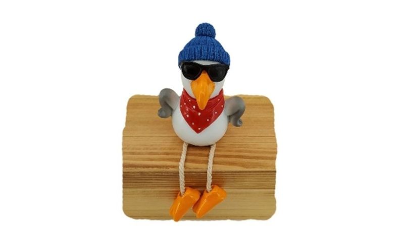 Kantenhocker Möwe mit Sonnenbrille, Blauer Mütze und Rotem Halstuch, Polyresin, 6x6x7 cm Kantenhocker Möwe mit Sonnenbrille, Blauer Mütze und Rotem Halstuch, Polyresin, 6x6x7 cm