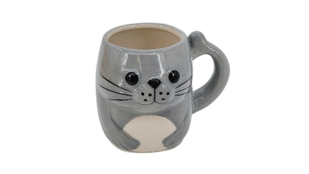 Keramik-Becher in Seehund-Form, Grau, ca. 10 cm, Niedliches Tier-Motiv