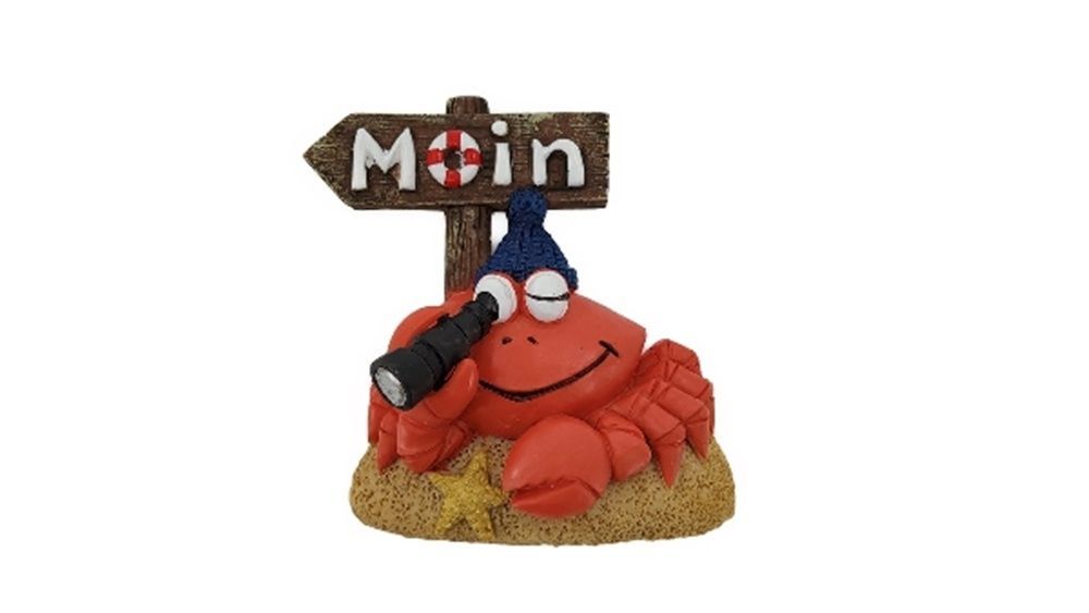 Krebs-Figur mit Moin-Schild, Polyresin, 7x6 cm, Maritimes Dekor Krebs-Figur mit Moin-Schild, Polyresin, 7x6 cm, Maritimes Dekor