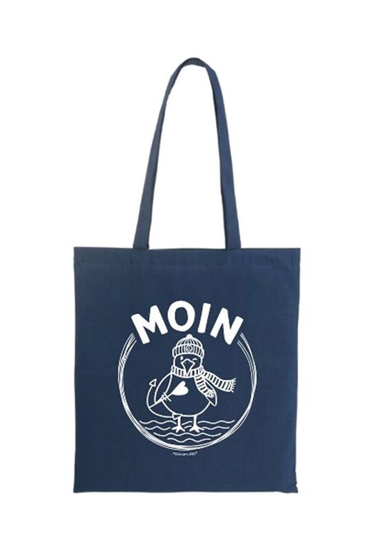 Baumwolltasche mit Möwe-Moin-Motiv, Blau, 140gsm, 42x38cm, Langer Henkel, Heimartliebe Baumwolltasche mit Möwe-Moin-Motiv, Blau, 140gsm, 42x38cm, Langer Henkel, Heimartliebe