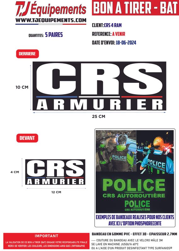 BANDEAUX GOMME PERSONNALISÉS CRS ARMURIER