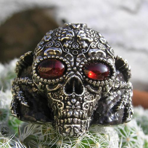 Sugar Skull Ring with Stone Eyes