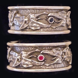 Dragon head ring with rubies