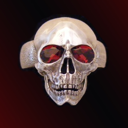 Skull Ring with Garnet Eyes