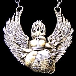 Sacred Beating Heart with Wings Pendant