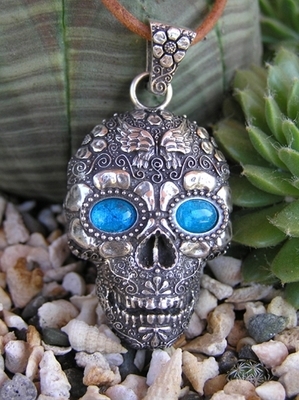 Sugar Skull Pendant with Apatite Eyes