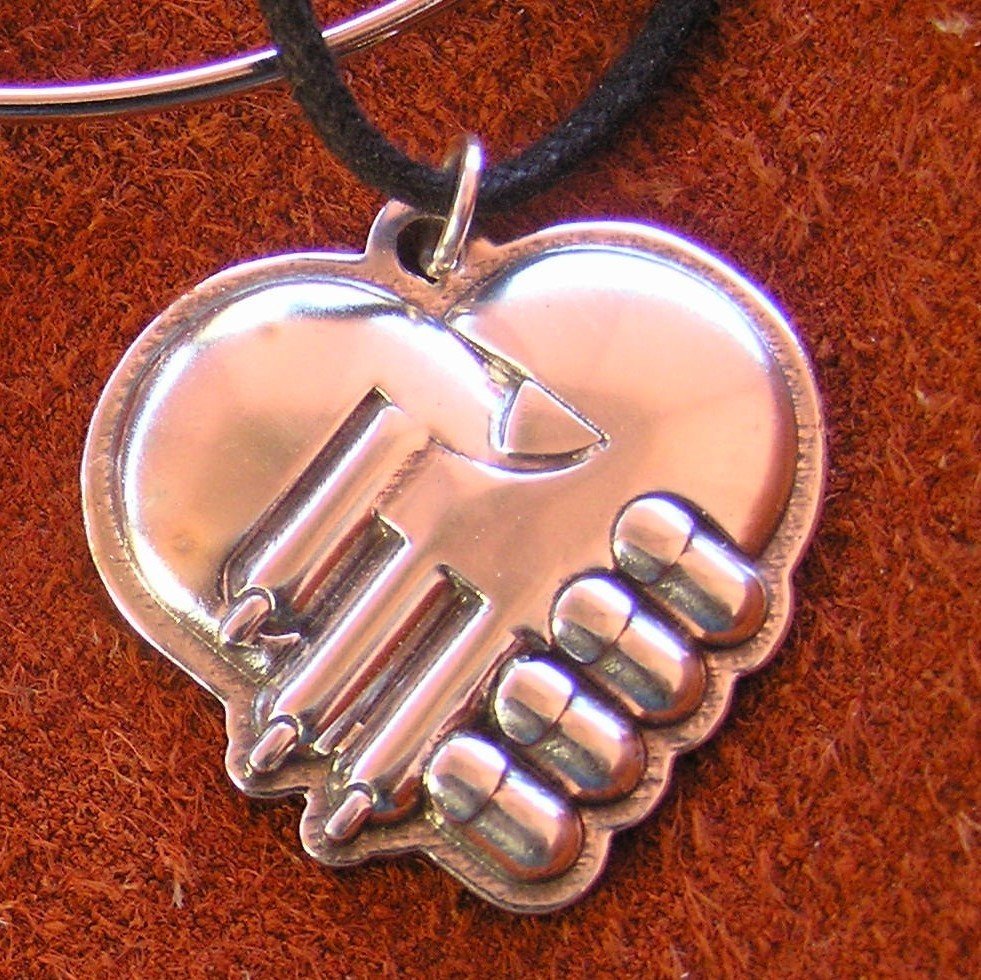 Rescued modern Hand & Paw sterling silver pendant