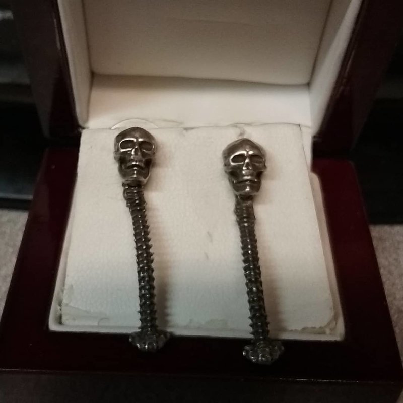 Skull Earrings with Spine Dangles