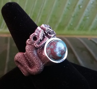 Aztec Quetzalcoatl Serpent Ring with Turquoise