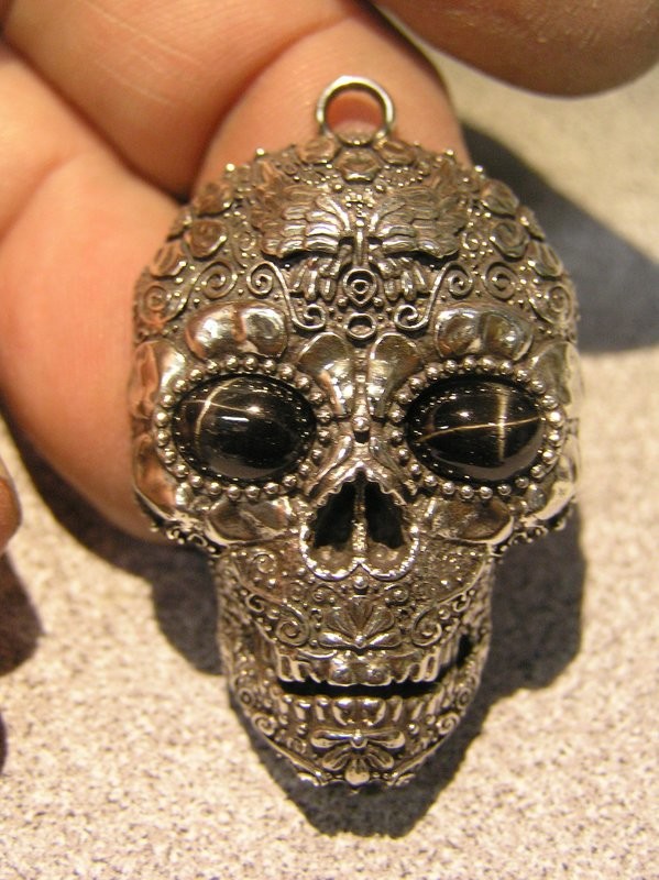 Sugar Skull Pendant  with Black Star Eyes