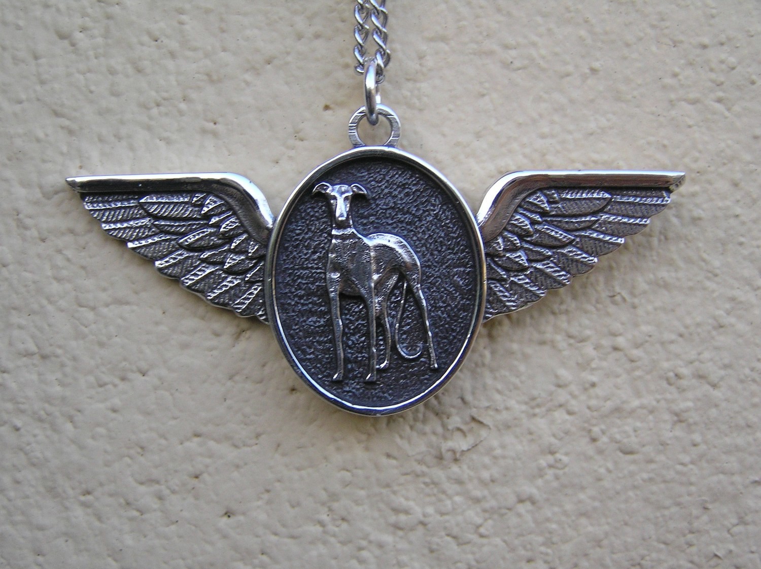 Winged Galgo Sterling Silver Pendant