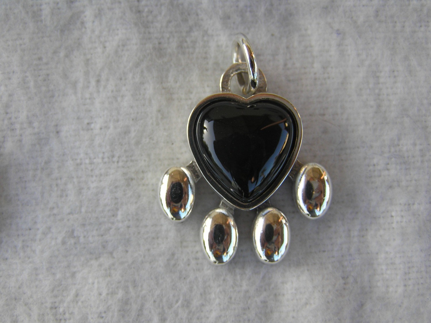 Paw Pendant Sterling Silver onyx heart large