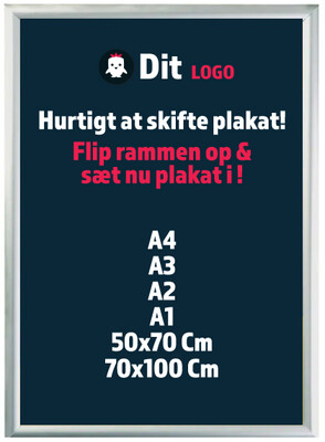 Flipramme´reklameskilt aluminium inkl. plakat ( Vælg din størrelse) med eller uden led lys