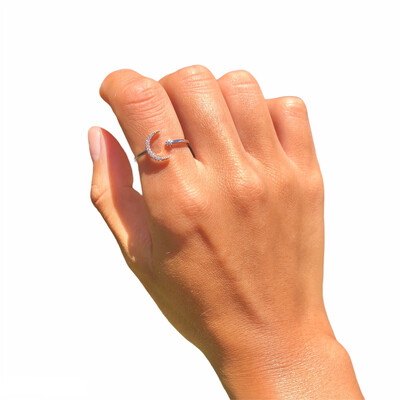 Mahina Moon Ring Sterling Silver Adjustable Platinum Plated