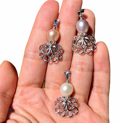 Freshwater Pearl Necklace He&#39;e Octopus Tako Sterling Silver Chain