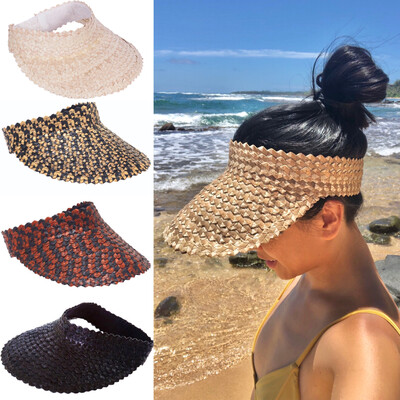 Hand Woven Palm Leaf Straw Visor Hat Papale, Stretch Fit, One Size, Choose Color