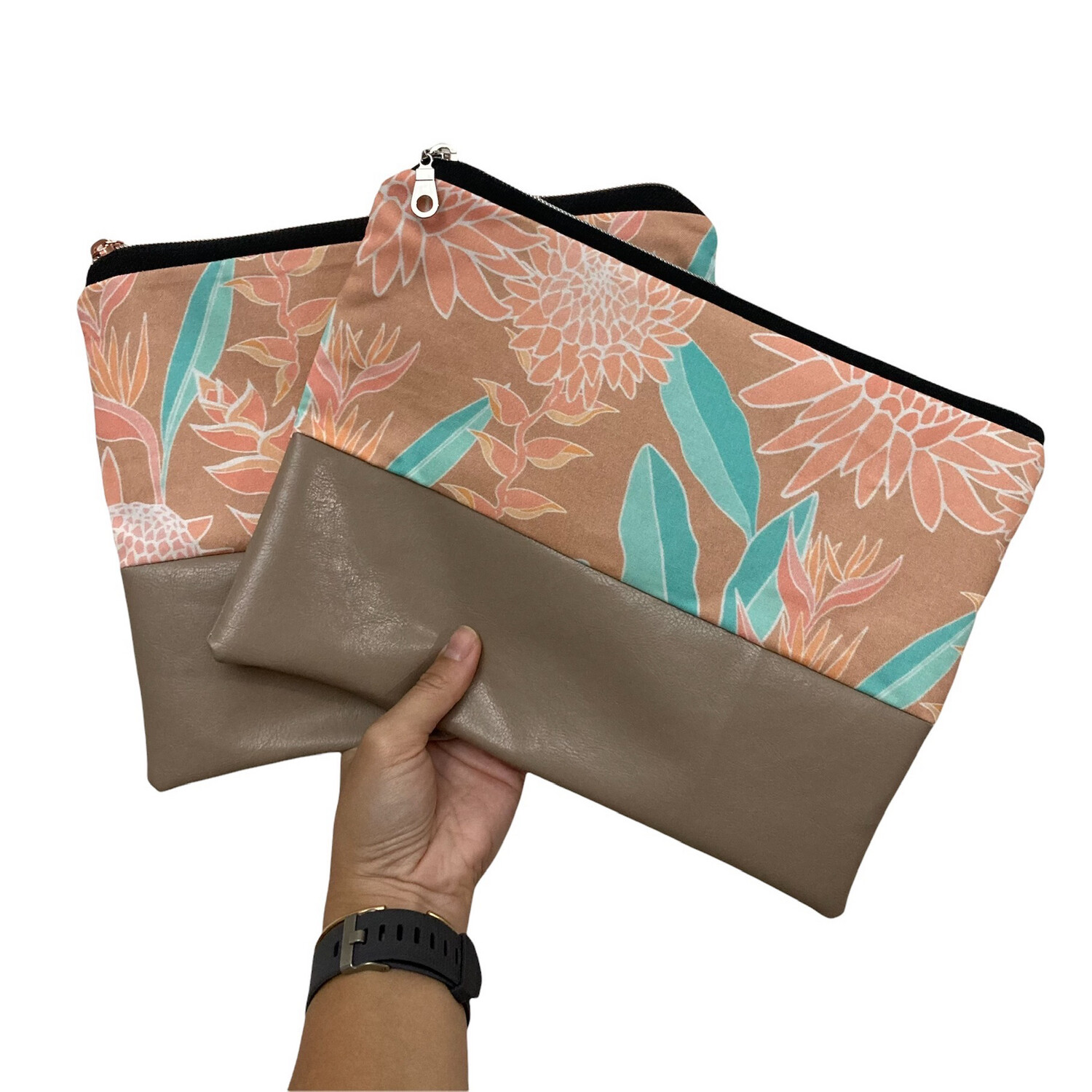 Multi Color Torch Ginger Tan Zipper Bag pouch Hawaii Hawaiian Kauai