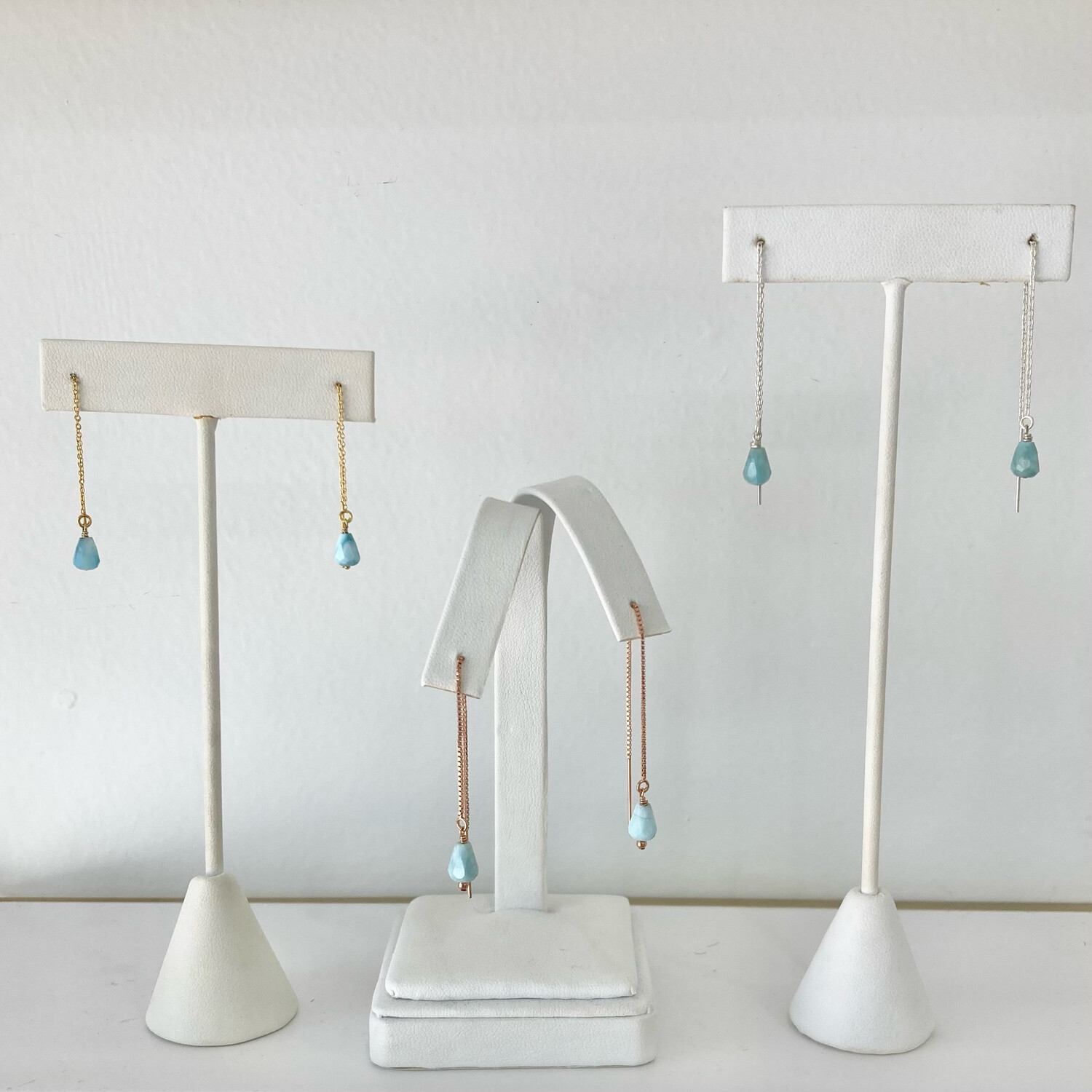 Larimar Earrings Drop Dangle Threaders Choose Metal Sterling Silver 14K Gold Filled 14K Rose Gold Filled