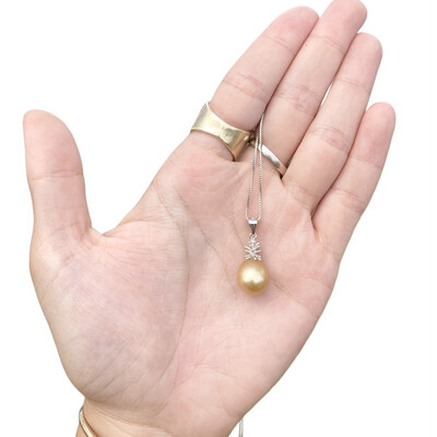 Golden South Sea Pearl Pineapple Necklace Sterling Silver