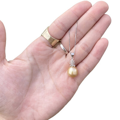 Golden South Sea Pearl Pineapple Necklace Sterling Silver