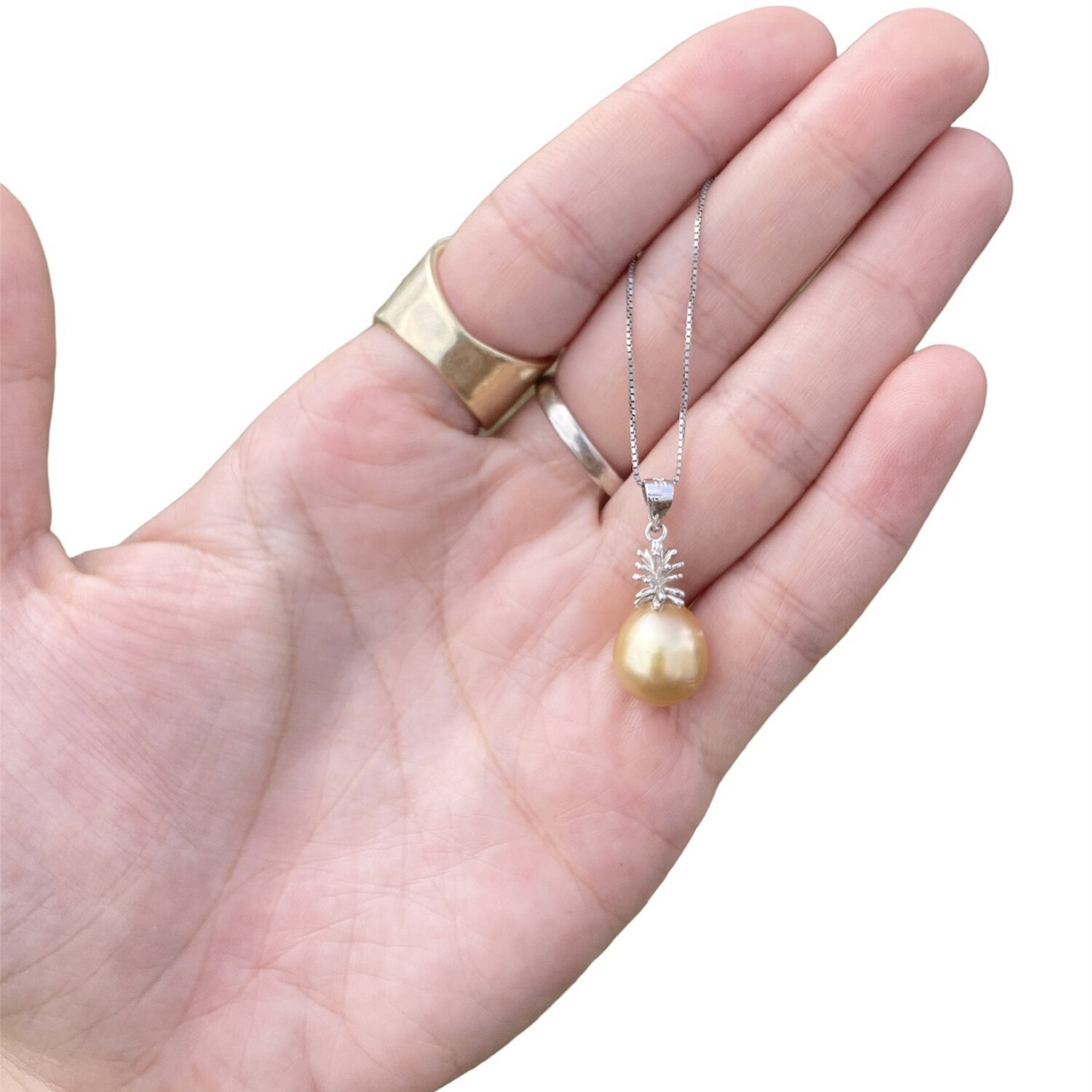 Golden South Sea Pearl Pineapple Necklace Sterling Silver