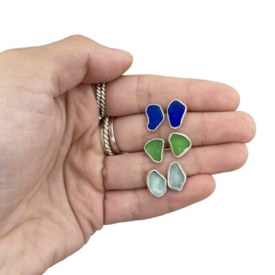 Seaglass Earrings Studs Beach Glass Sterling Silver Hawaii