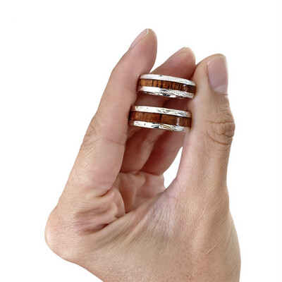 Unisex Koa Wood Ring Band Scroll Design Hawaiian Hawaii Sterling Silver