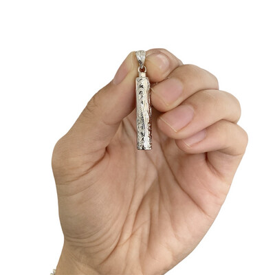 Hawaii heirloom Carved Cremation Bar Urn Pendant Scroll Ash Ashes Hair Holder 14K Gold or Sterling Silver