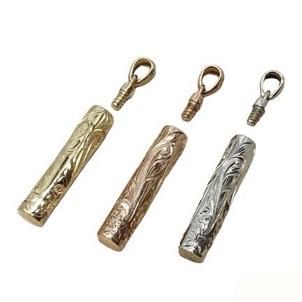 Hawaii heirloom Carved Cremation Bar Urn Pendant Scroll Ash Ashes Hair Holder 14K Gold or Sterling Silver