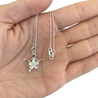 Turtle Plumeria Honu Hawaii Kauai Hawaiian Sterling Silver Charm Pendant