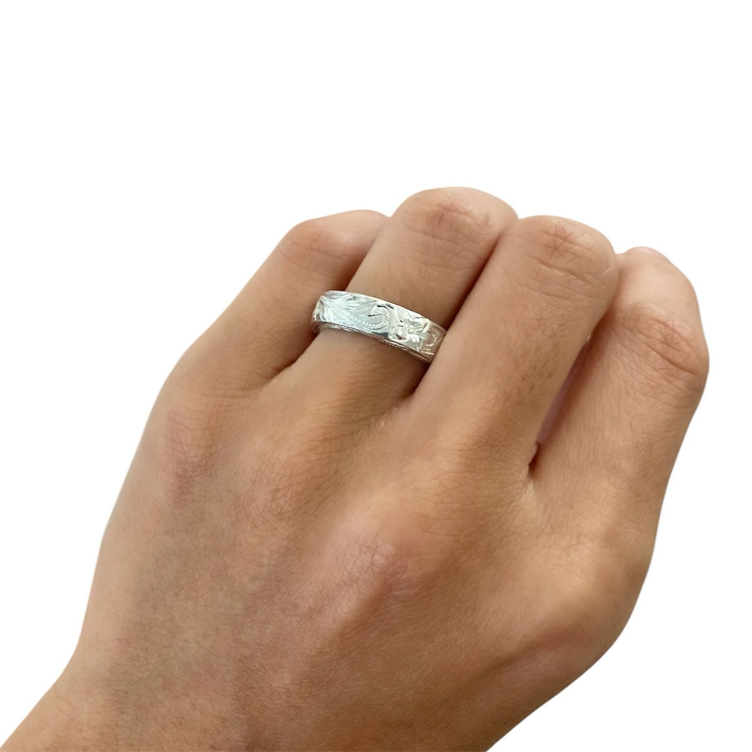 Unisex Ring Band Plumeria Maile Scroll Design Hawaiian Hawaii Sterling Silver