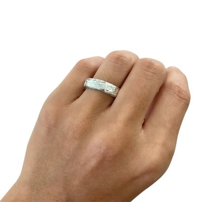 Unisex Ring Band Plumeria Maile Scroll Design Hawaiian Hawaii Sterling Silver
