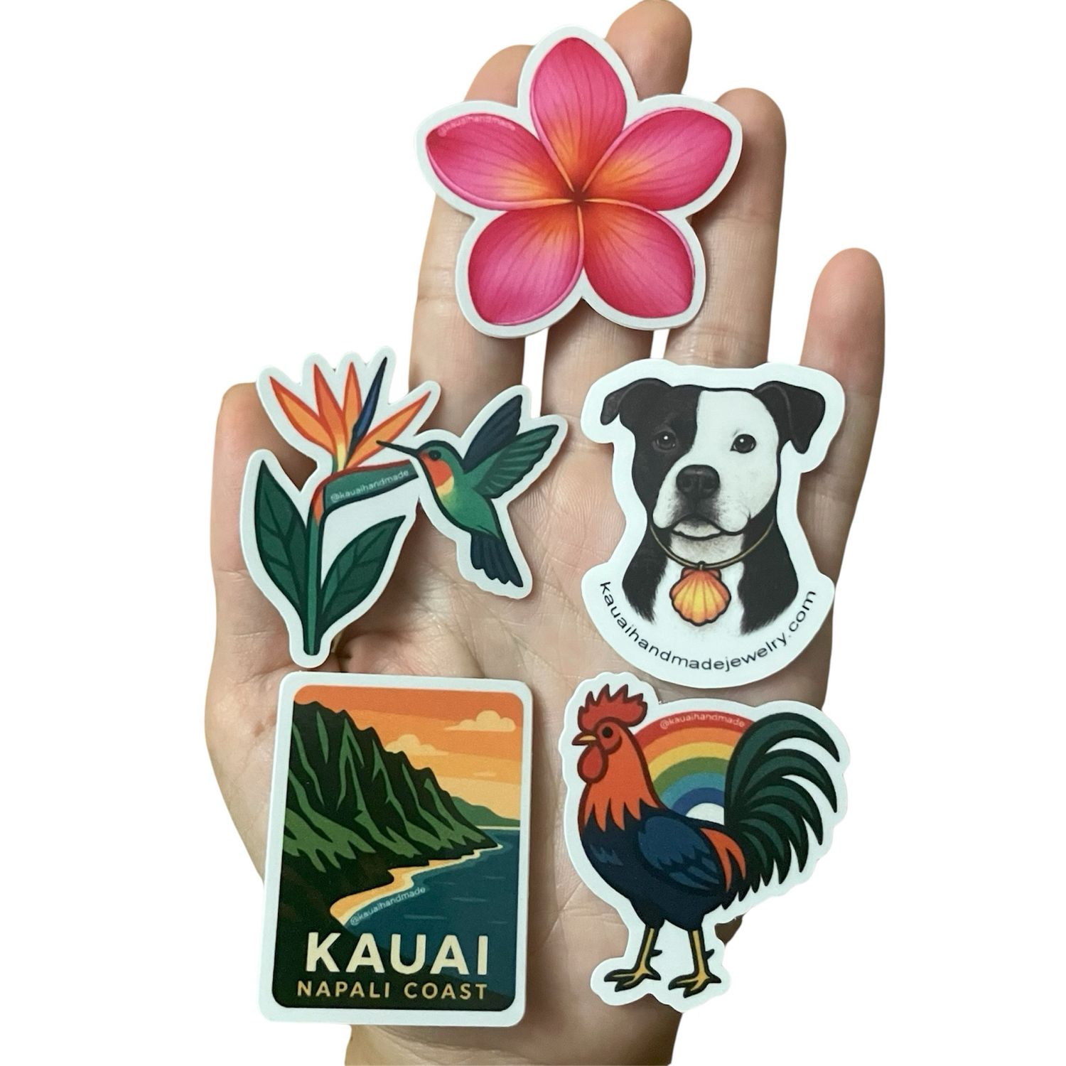 Sticker Pack Plumeria Rooster Chicken Hummingbird Napali Coast Pitbull Panda Bird Of Paradise
